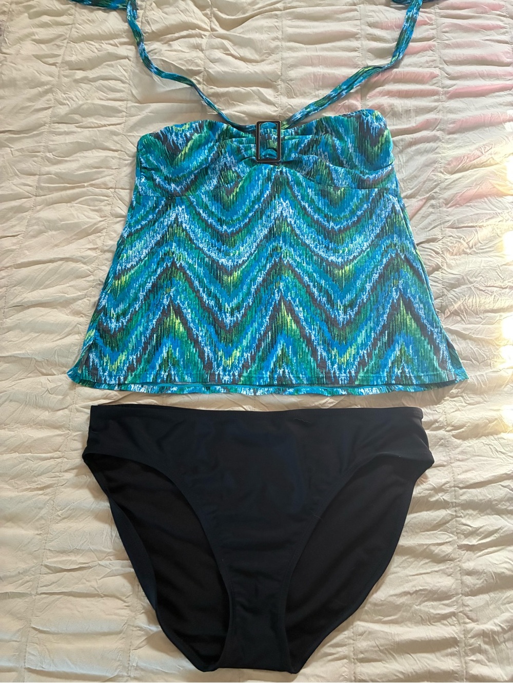 Island Escape Teal and Black Chevron Tankini Set